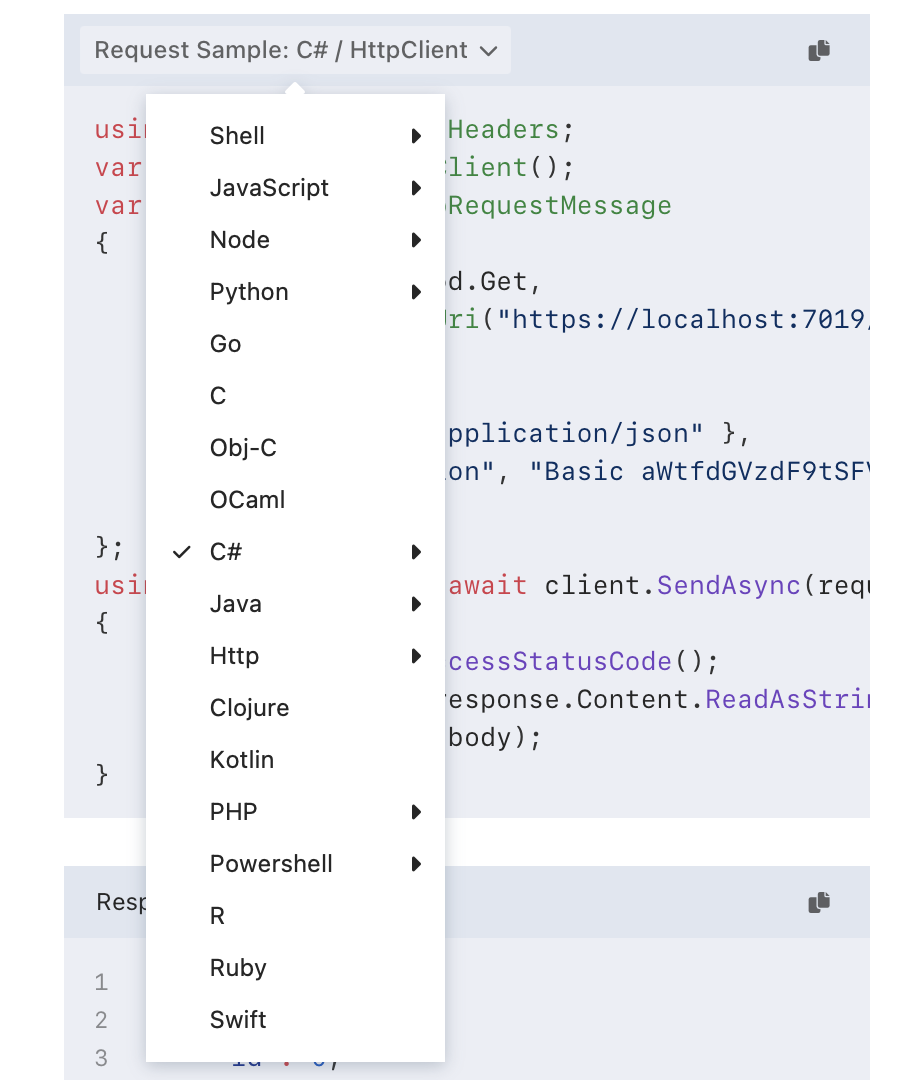 Screenshot dal riferimento API di Invoicetronic